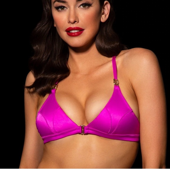 Honey Birdette Indya 3pc Set XS Bralette Garter & Thong Magenta Satin Lingerie - Picture 3 of 15